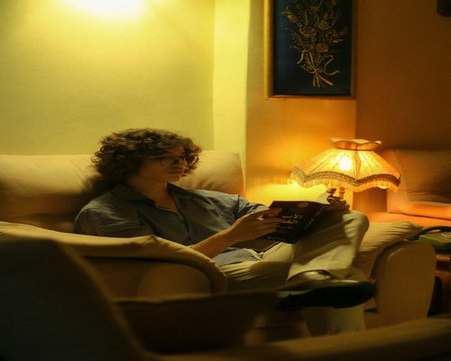 person reading book in comfortable lighting